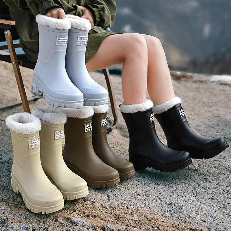 レインブーツ カバー付き ラバーシューズ レジャー アウトドア かわいい おしゃれ 軽量 防水 滑り止め グリーン ブラック カーキ