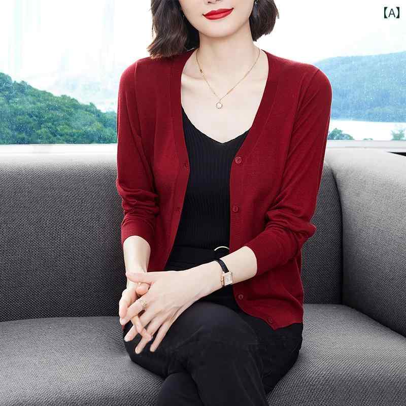 カーディガン レディース きれいめ 2025 春夏 秋 マルベリー シルク カーディガン 大きいサイズ ジャケット 女性用 薄手 Vネック アウターウェア セーター ニット