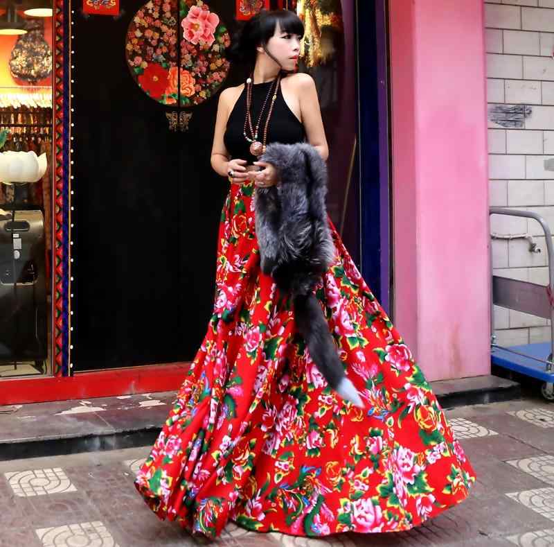 レディース フローラル ロング 御花 スコート ご機嫌酉の方角 か細い 綿織物リネン 心地よい 格好のいい 流行り物 赤いこと