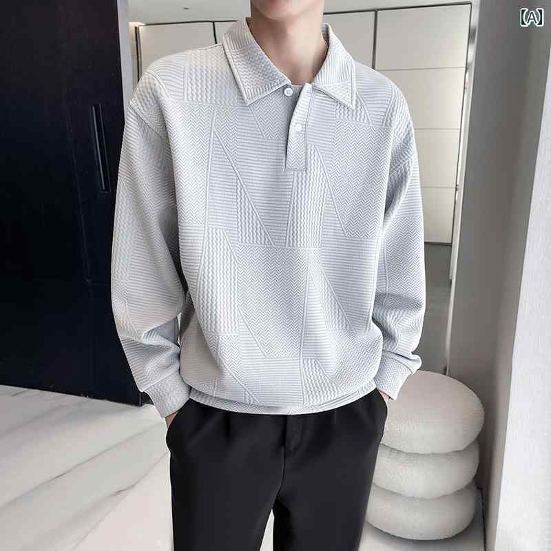 トップス 襟付き カジュアル ファッション シンプル スウェットシャツ コットンウール ポロシャツ 長袖 Tシャツ トップス グレー ブラック ホワイト