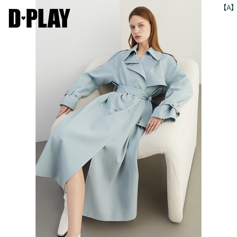 レディース 防花粉 ラインドライヴ付き添い人 真っただ中丈 馬鹿でかい大きさ アウター DPLAY 黒いこと付け札 2025 春 青み ウィンドブレーカー ダブル前胸部 ロング 厚地の外套 長袖 レディース