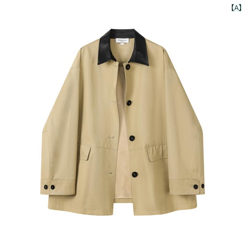 XinmonLee カーキ 初秋 レトロ 心地好い 細工物御召しもの ウィンドブレーカージャケット の 韓国 編み目