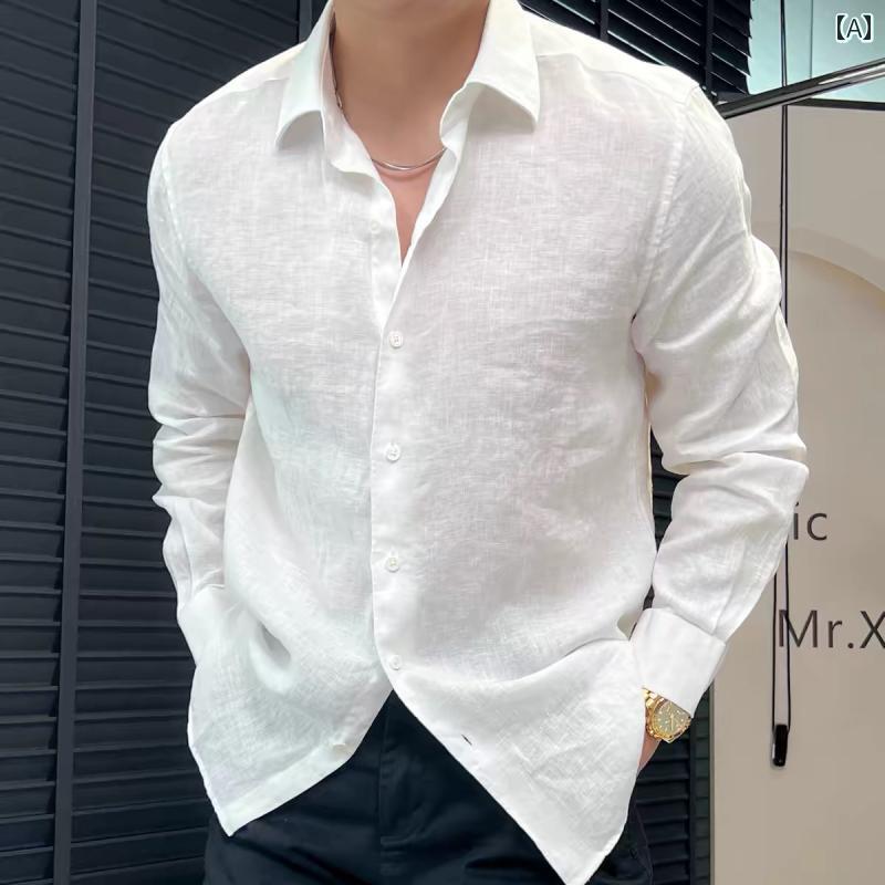 カジュアル 長袖 開襟 Vネック 春夏着 吸水性 速乾 薄手 軽量 ゆったり 無地 ベーシック 合わせやすい アウトドア 通勤 肌触りいい ファッション 春夏 高級 日焼け防止 服 リネン 無地 長袖 シャツ メンズ ゆったり ホワイト トップ｜バランスケア　店