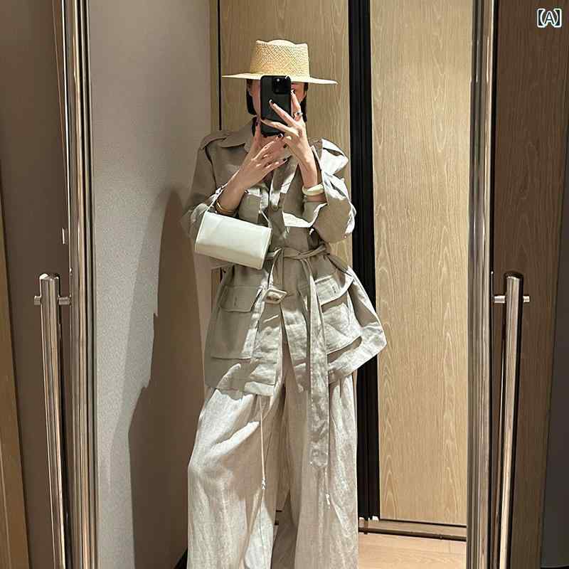 カジュアル 長袖 開襟 Vネック 春夏着 吸水性 速乾 薄手 軽量 ゆったり 無地 ベーシック 合わせやすい アウトドア 通勤 肌触りいい ファッション フレンチ リネンの トレンチコート レディース 春の カジュアル 万能 ゆったり ワークウェア ジャケット シャツ トップス