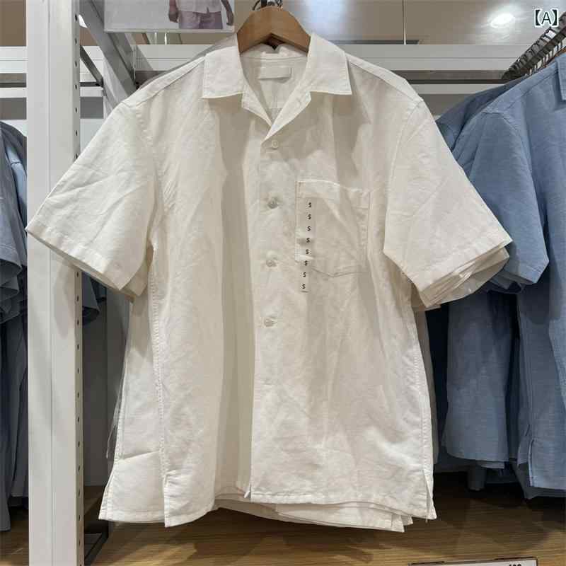 ジャケット リネン ソリッド メンズ レディース シャツ 半袖 ゆったり コットン カップル おしゃれ カジュアル シンプル アウター ファッション 万能 便利