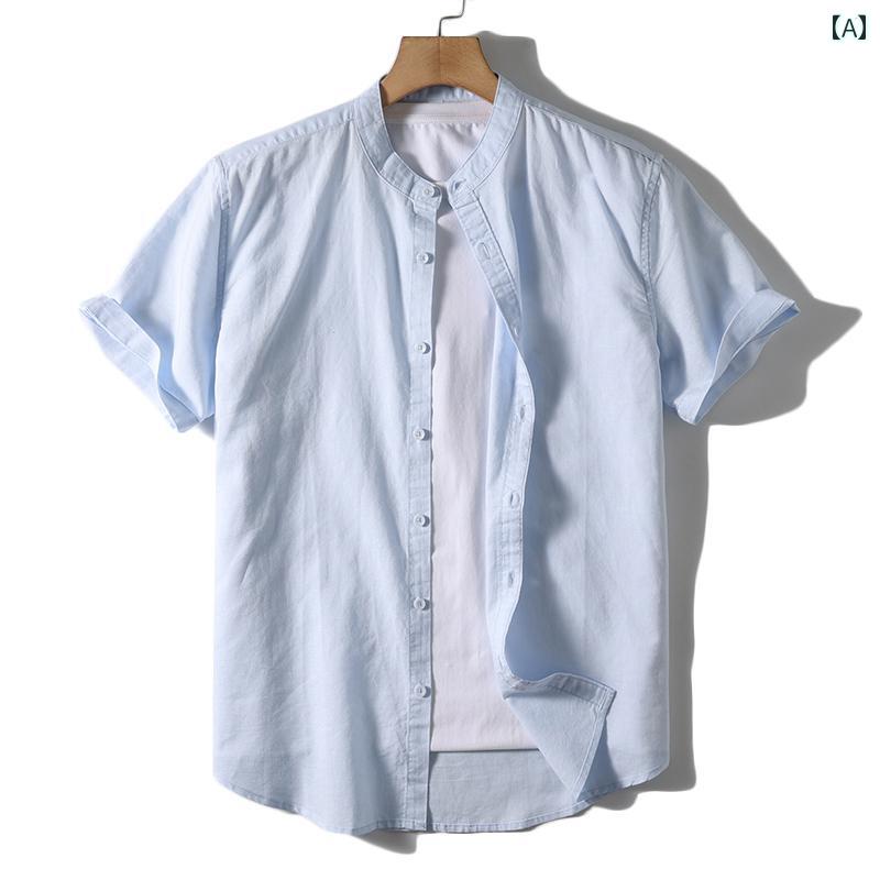 ジャケット リネン ソリッド メンズ シャツ 半袖 夏 通気性 コットン おしゃれ カジュアル シンプル アウター ファッション 万能 便利