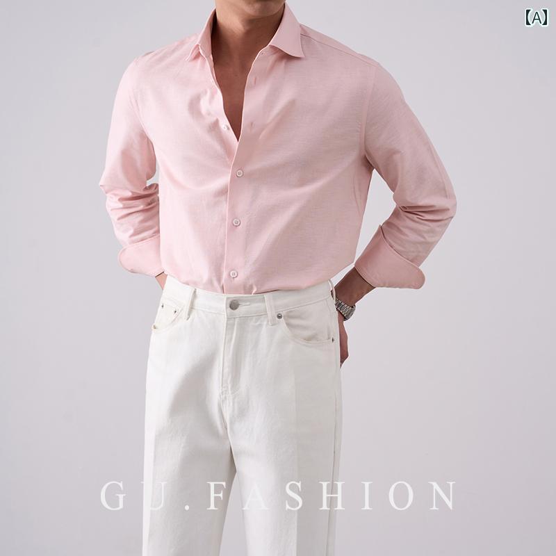 【 綿 麻入り】 GU FASHION 春夏 涼しい イタリアン 風 ワンピース カラー シャツ メンズ ピンク シャツ