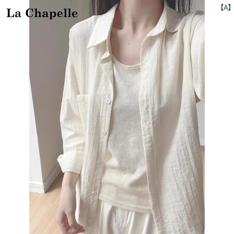 La Chapelle リネンシャツ レディース 夏 薄手 カジュアル ゆったり コットン＆ リネン シャツ カーディガン