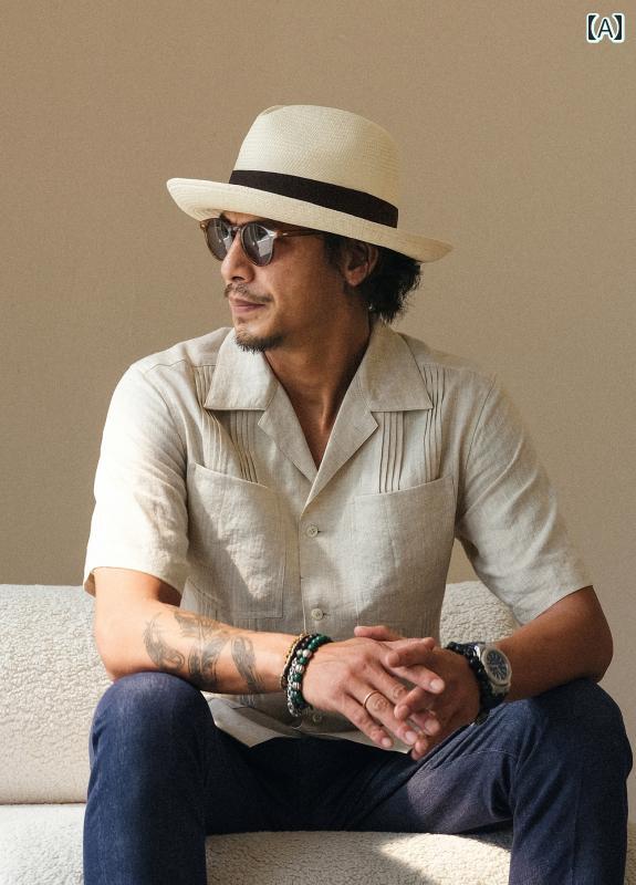 薄手 カジュアル 麻 カジュアルシャツ メンズ リネン 麻 コットン 綿 春夏 アビーロード 夏 レトロ クラシック GUAYABERA キューバ カラー ゆったり リネン 半袖 シャツ メンズ
