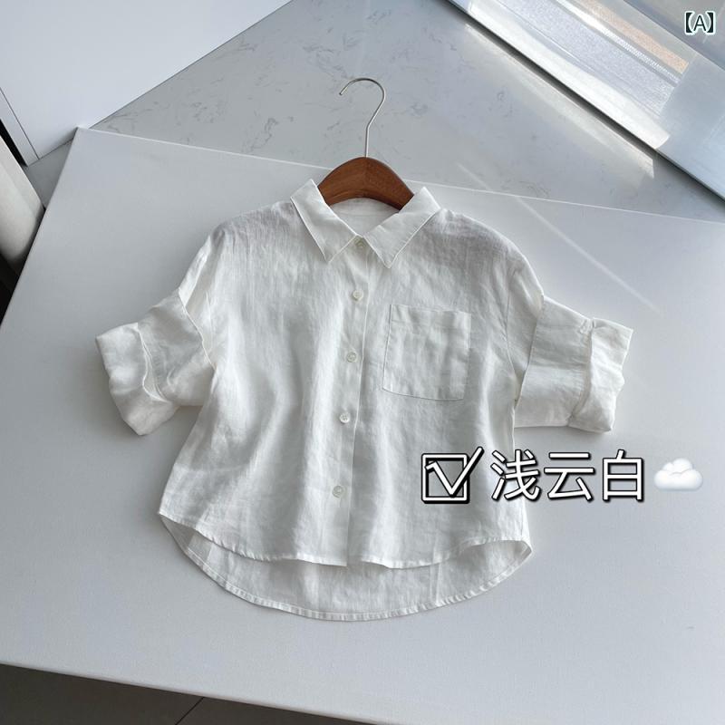 夕拾暮かぜ帰る25春夏100%亜麻繊維で感あふれるブラック&ホワイトの亜麻ショートスリーブシャツ。|バランスケア 店