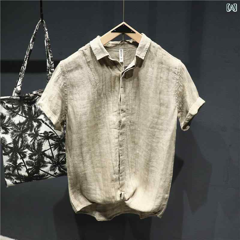 夏の短袖メンズ亜麻シャツやシースルーカジュアルコットンシャツクールなポロシャツTシャツど様々な種類の夏服が。