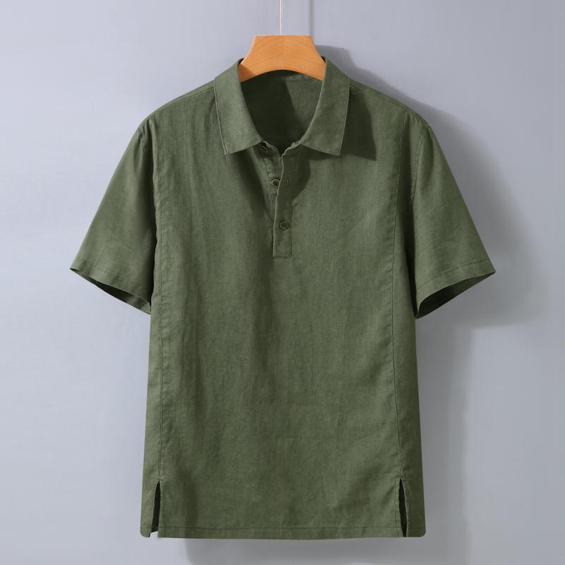 リネンシャツ 半袖 麻シャツ 夏 サマー 涼しい ファッション カジュアル 通気性 薄手 T POLO ゆったり ネイビー カーキ グレー
