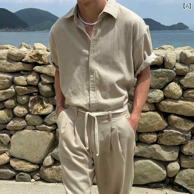 リネンの遊撃手捩りのメンズプルオーバーは成人男性らしさと格好のいいさを監督します。春夏用の冷やりとした原料品でゆったりした祝い日表現スタイルに至適です。