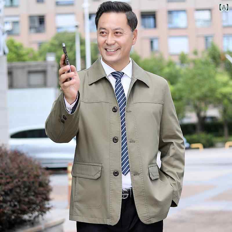 2025 春秋 メンズジャケットお父さん 薄手 ボタン ジャケット メンズ 綿 トップス｜バランスケア　店