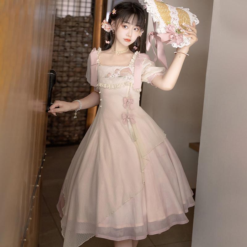 ワンピース 病みかわいい プリンセスドレス ロリータ服 リボン コスチューム コスプレ衣装 ロリータ ドレス コスプレ の ロリータ シャオ タオヤオ ライト ロー エレガント ガーリー カル 夏の スーパー フェアリー op プリンセス ドレス
