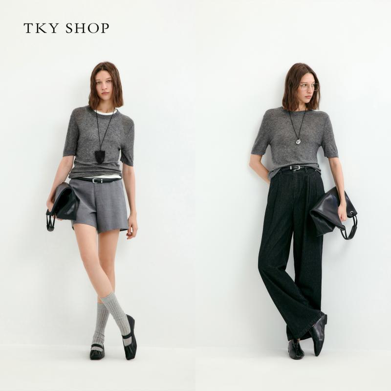 カットソー Tシャツ ロン ワッペン 女性 レディース 半袖 長袖 ファッション 春夏秋 TKY SHOP プルオーバー ウール セーター グレー