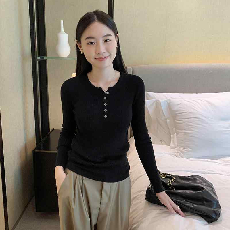 カットソー ロン Tシャツ ワッペン 女性 レディース 半袖 長袖 ファッション 春夏 ハーフ オープン カラー 薄手 ニット セーター トップス ブラック グレー ホワイト