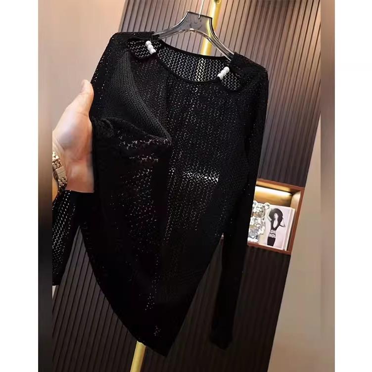 カットソー ロン Tシャツ ワッペン 女性 レディース 半袖 長袖 夏 韓国 ファッション 黒 ラウンドネック セーター ゆったり スリム トップ