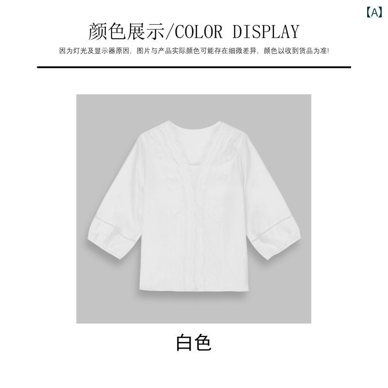 プルオーバー 長袖 異素材 重ね着 透け感 薄手 透け 無地 レイヤード インナー レデイーズ シンプル カジュアル オールシーズン 【 孟 潔】 呼吸 する 象徴 リヨセル アセテート オーバー ラップ レース パッチワーク Vネック ブラウス 25 BC 005