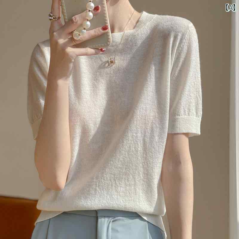 カットソー ワッフル Tシャツ ゆったり シンプル カラー カジュアル おしゃれ 綺麗 トップ アメリカン フィットネス レディース メンズ 25 ウール セーター 半袖 Tシャツ レディース 薄手 半袖 ラウンドネック ゆったり プルオーバー 無地 ボ