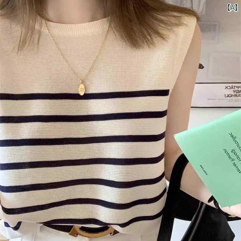 カットソー ワッフル Tシャツ ゆったり シンプル カラー カジュアル おしゃれ 綺麗 トップ アメリカン フィットネス レディース メンズ 小柄な レディース 夏の アウターと して 着用 できる フレンチ ストライプの ノースリーブベスト 薄手