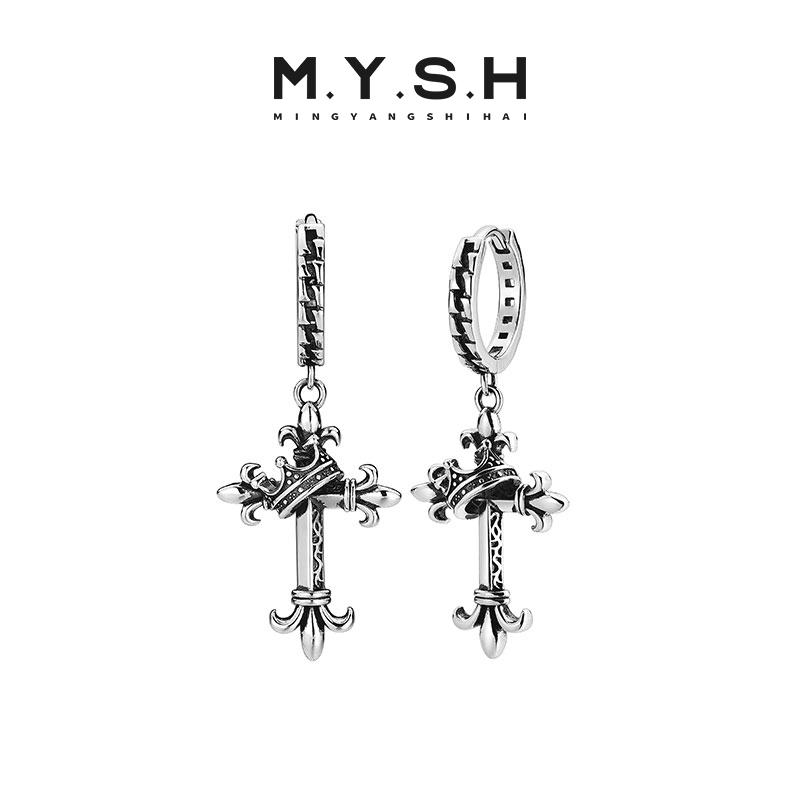 ランチクロス MYSH スターリング シルバー アイリス クラウン メンズ イヤリング ピアス ダーク ジュエリー