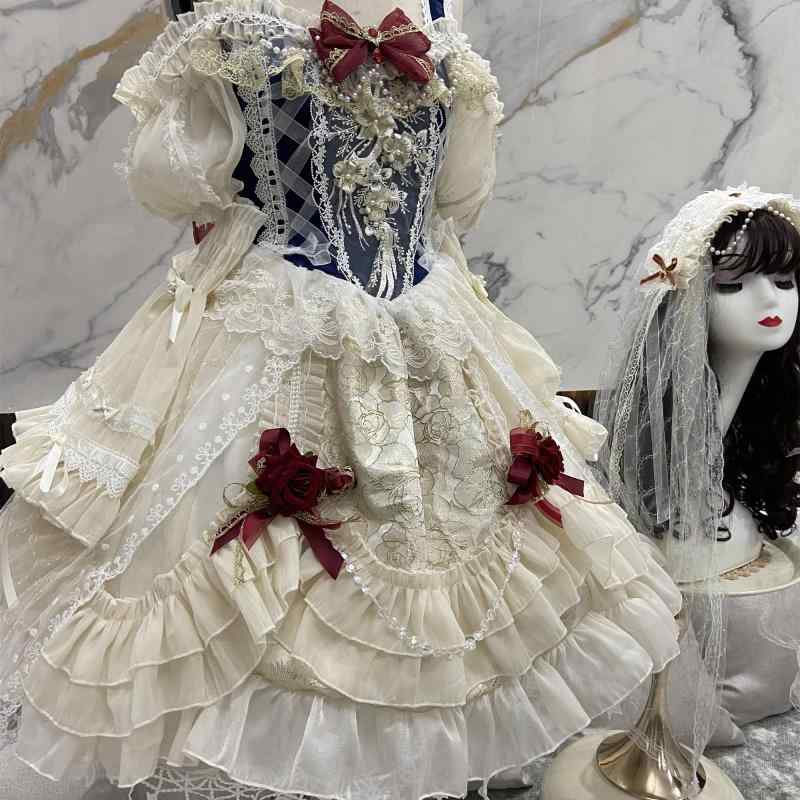 衣裳 病み愛くるしい お姫様お召しもの ロリータ服 シュロの葉 お召しもの コスプレお召しもの ロリータ お召しもの コスプレ Doujiang ロリータ お召しもの 彼は誰時お召しもの オフショルダー 半袖 花嫁御寮 晴れ晴れしいな 凝った ロリータお召しもの ドレス-レディースファッション