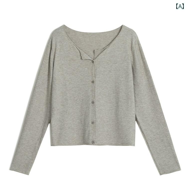 な ウール【小 スリット Vネック ? 薄手同 色 ボタン ? カール エッジ ニットカーディガン】 ショール コート 春 着