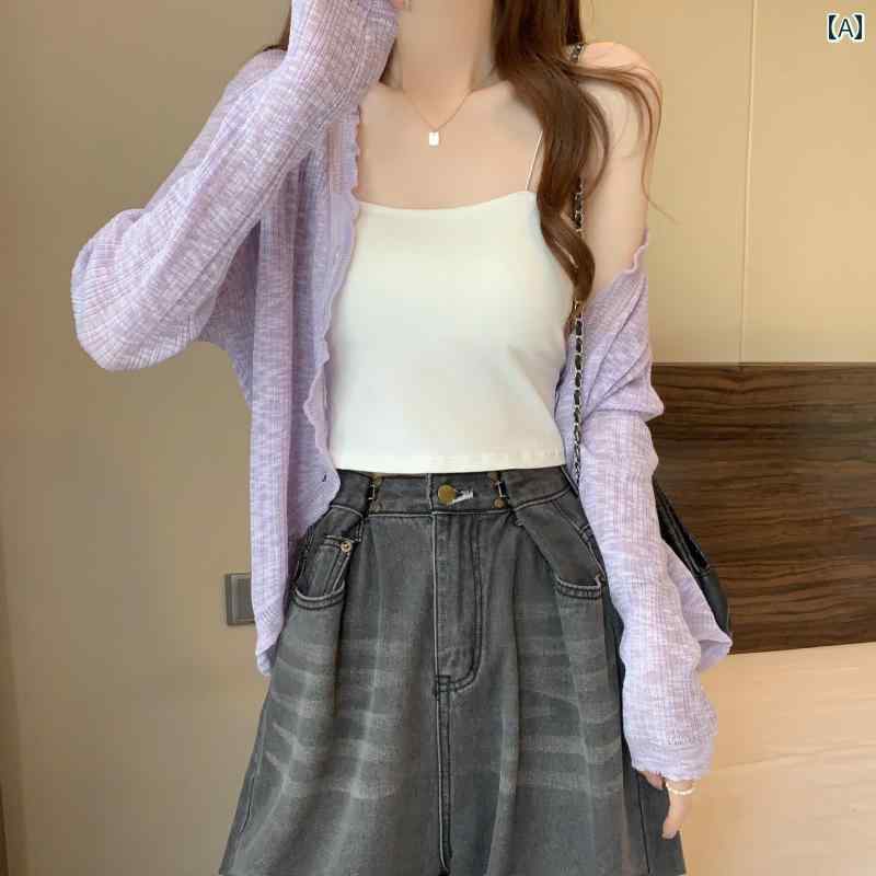 大きいサイズ 薄手の 冷感 日焼け防止 服 ニット セーター 女性用 夏用 太めの mm ウッド イヤー エッジ Vネック トップ パープル アウターウェア カーディガン