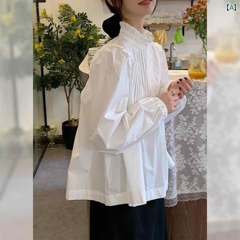 フレンチの ユニークなのな スタンドカラーの フリル トップス レディース向け ゆったり 万能 ベビー ドール シャツ ウエスタンの ブラウス|バランスケア 店