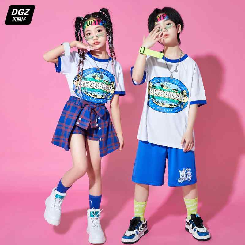 ヒップ ホップ パフォーマンス 衣類 衣装 ユニフォーム ファッション ストリート ダンス 子供 男の子 女の子 ブルー