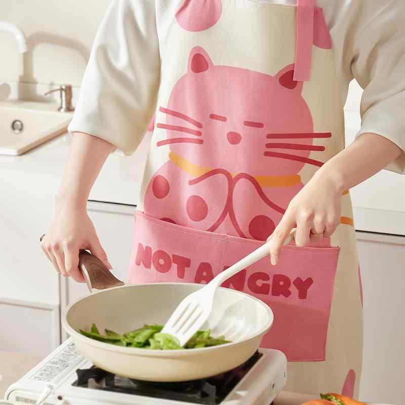 エプロン 料理 調理 作業服 仕事着 キッチン 防水 防油 防汚 シンプル ショップ かわいい 猫 ホワイト