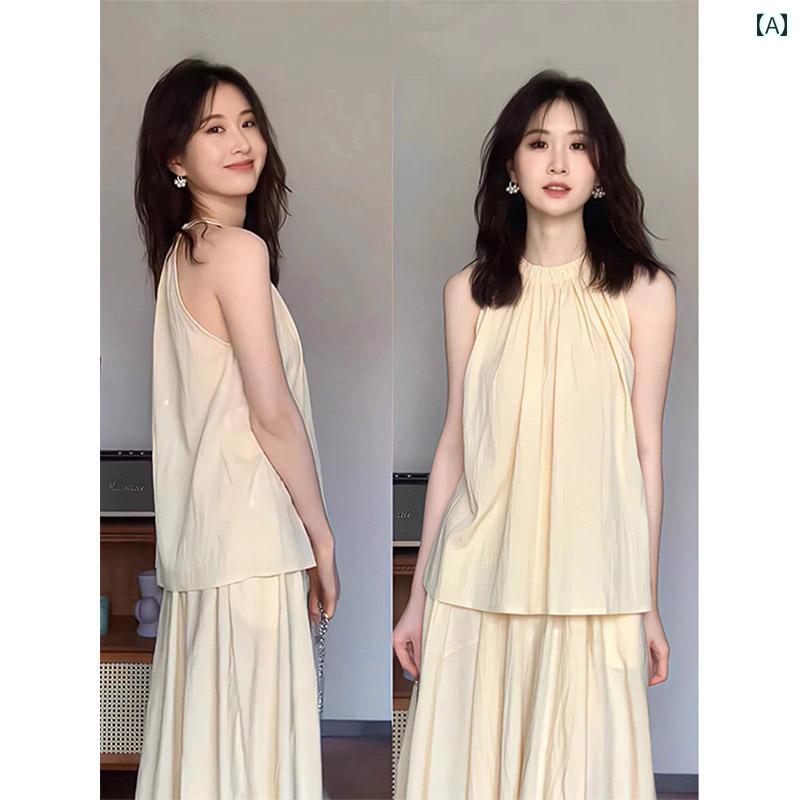 ワンピース ロング マキシ丈 フレンチ ホルターネック ノースリーブベスト ドレス レディース 夏 2025 韓国 ドーパミン ウェア 海辺の 休暇｜バランスケア　店