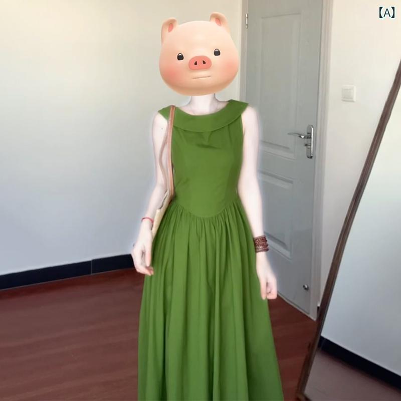 レディース ふんわり ワンピース 無袖 ロング丈 ティアード ガーリー グリーンの ノースリーブホルター ネック サスペンダー ドレス レディース 夏 2025新 スタイル 海辺の 休暇 ユニークで 美しい ロング