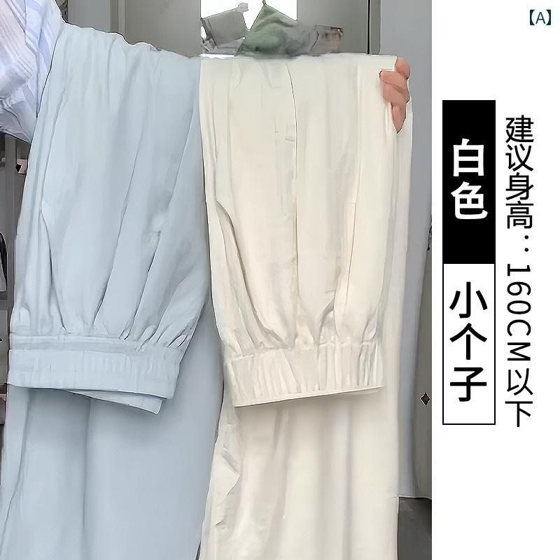レトロ ストレート ワイドレッグ パンツ レディース 春秋冬 小柄向け ベルベット カジュアル おしゃれ お出かけ ファッション シンプル ストリート ホワイト ブルー