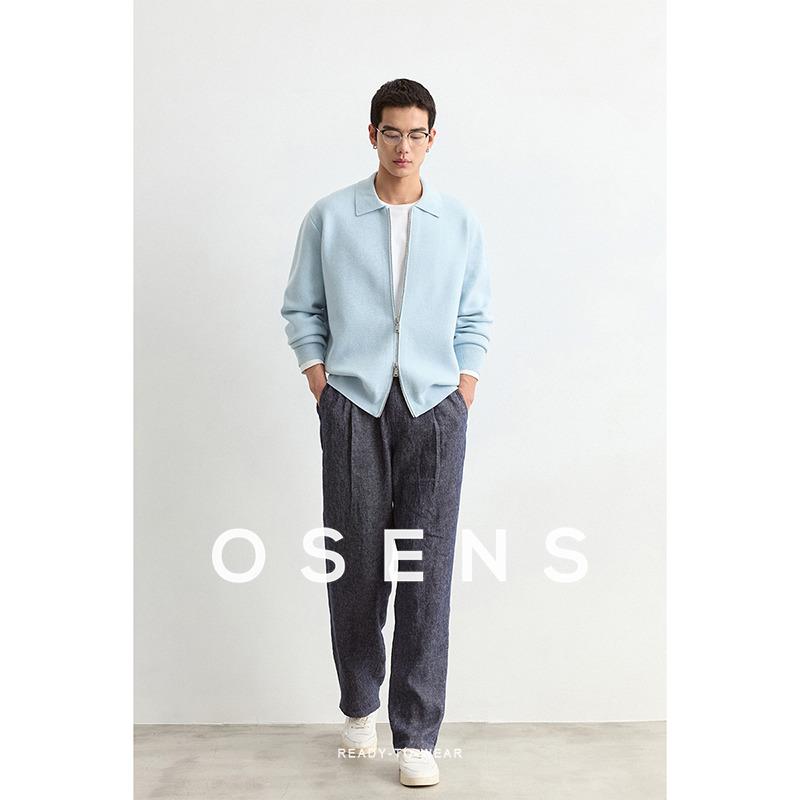 ジャケット ジャンパー セット 春秋冬 カジュアル ファッション OSENS ジッパー セーター カーディガン ニット コート メンズ ブルー