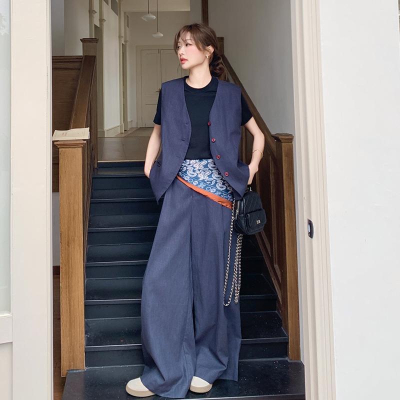 ジャケット ジャンパー セット 春秋冬 カジュアル ファッション ベスト スーツ 女性用 夏 韓国 Tシャツ ワイドレッグパンツ スリーピース ３点 おしゃれ