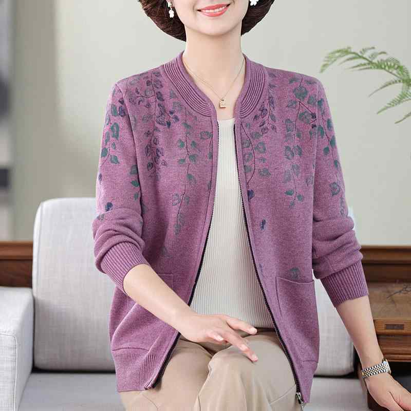 上衣 前掛け 仕掛ける 年月冬 心地よい 流行り物 母 編み物ジレー お上さん ファスナー スウェーター 厚地の外套 ゆったり トップス 紫 赤 緑