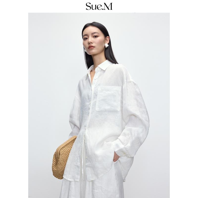 レディース　　シャツ　トップス SueM リネン ホワイト レディース シャツ ゆったり 高級 長袖 トップス｜バランスケア　店