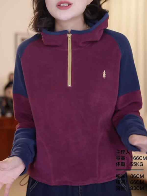トレーナー レディース 女性 ベルベット ハーフジップ ブロックフード付き スウェットシャツ ファッション 刺繍入り パーカー ジッパー プルオーバー