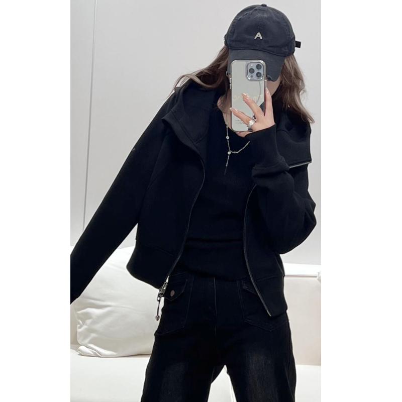トレーナー レディース 女性 フード付き ショート スウェットシャツ 秋冬 ベルベット ジッパー カーディガン スリムフィット 韓国|バランスケア 店