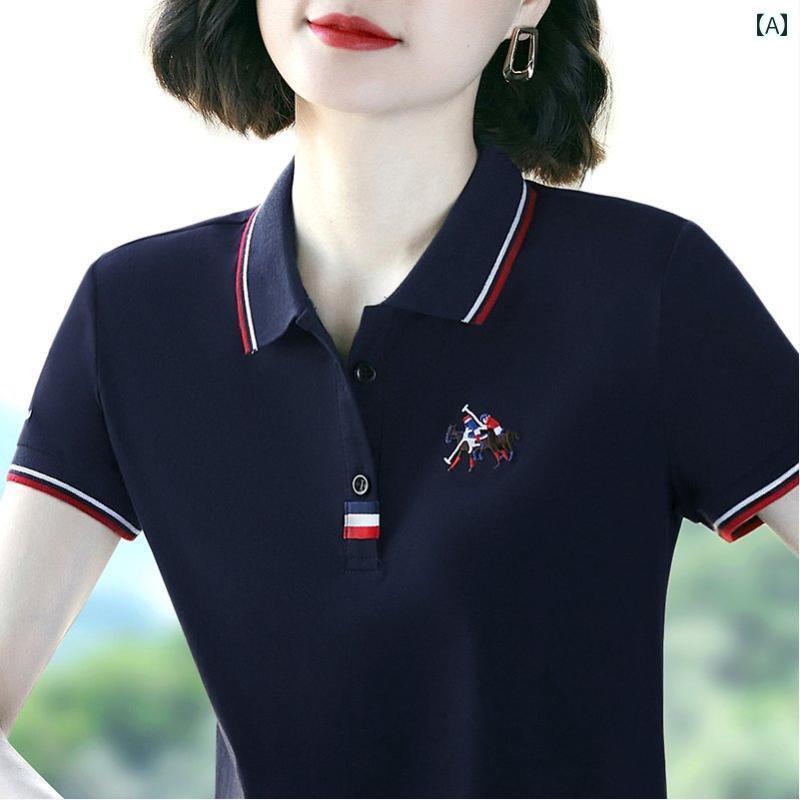 襟付きｔシャツレディース 綿 コットン 女性用 おしゃれ 綺麗 かわいい カジュアル トップス ポロシャツ 2024年 作業服 半袖 夏 ブルー ピンク イエロー
