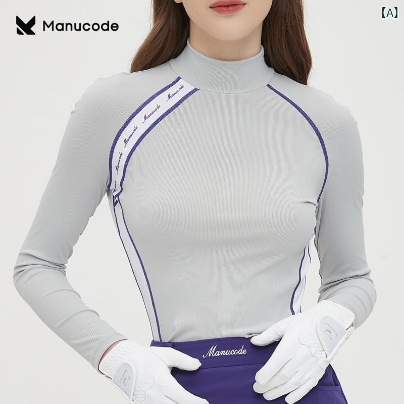 Manucode 早春 ハイネック 日焼け防止 長袖 スリムフィット トップス ヒップ パープル スカート スーツ ゴルフウェア レディース 16,790円