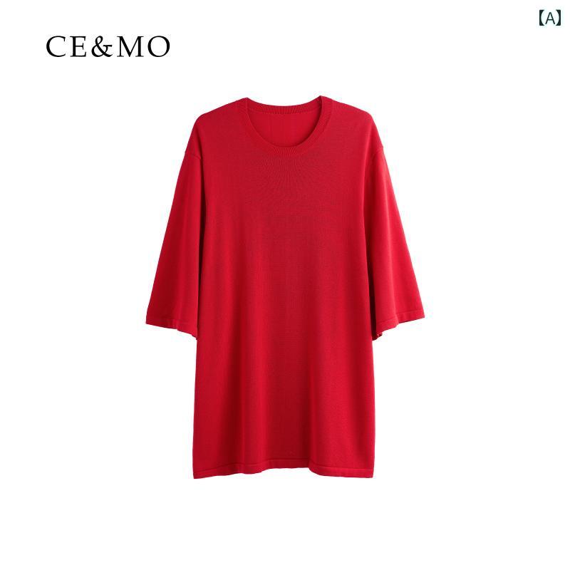 トップス レディース おすすめ おしゃれ フリーサイズ カラバリ豊富 CEMO 春夏 肌に 優しく 通気性の ある アセテート コットン シンプル ROW スタイル ラウンドネック シルエット ゆったり ニット 半袖 Tシャツ レディース