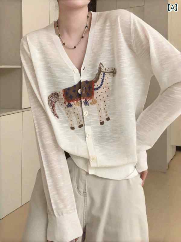 カーディガン サマーニット トップス カジュアル レディース Tシャツ シャツ Ｖネック 春夏 薄手 日焼け防止 フレンチ おしゃれ シンプル アウター ファッション 万能 便利 プリント 16,704円