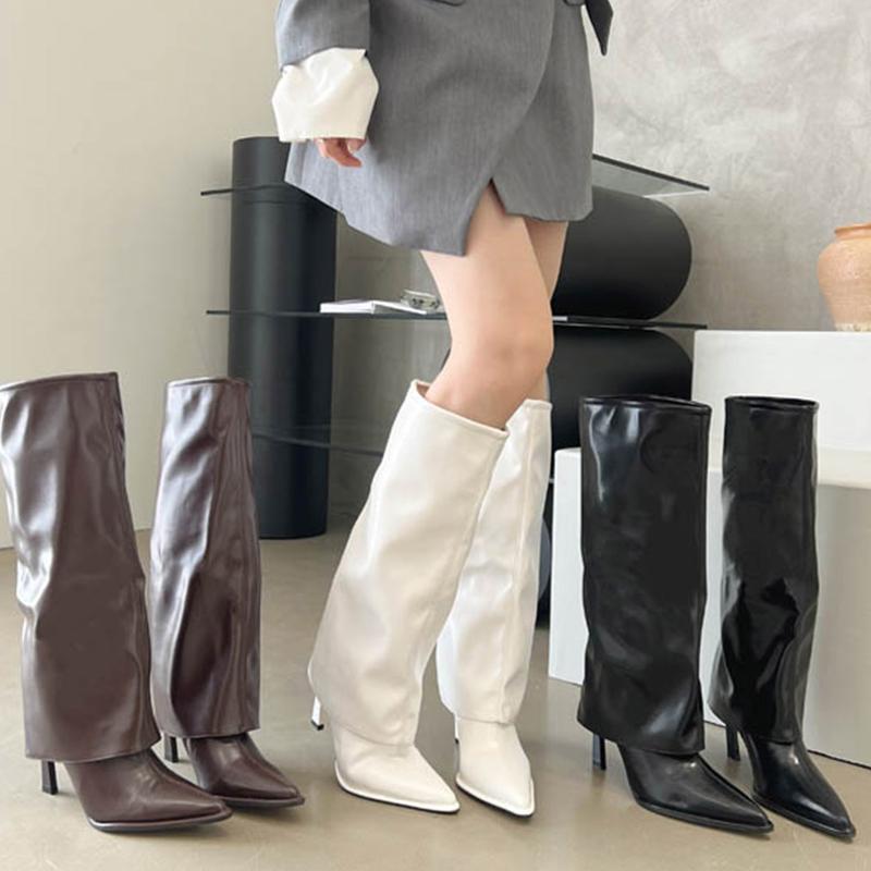 ルームブーツ ロングタイプ パテントレザー パンツ ハイヒール 膝丈 レディース マイクロファイバー サイドジッパー