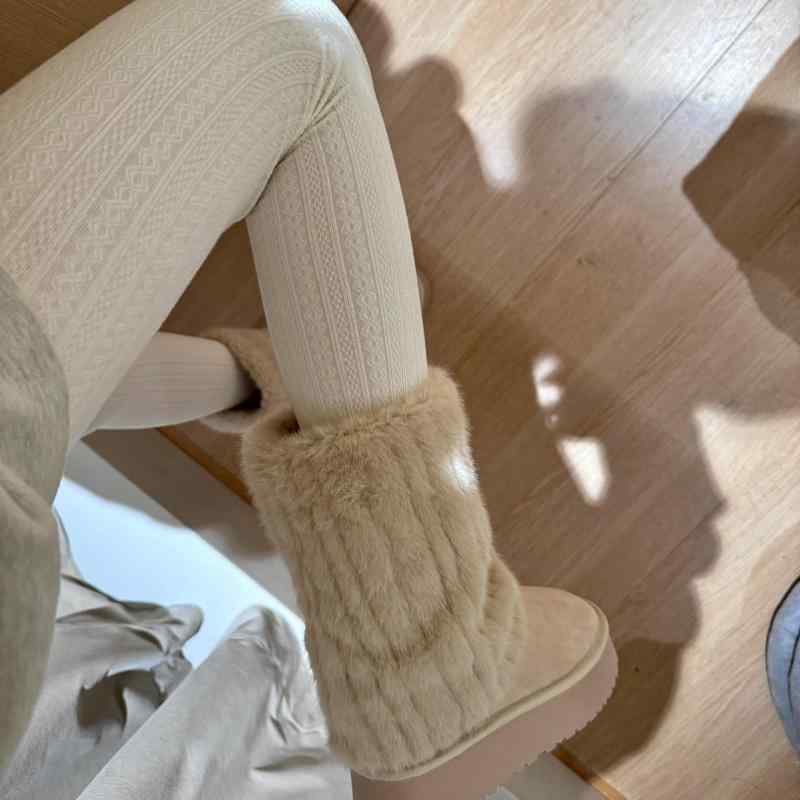 ルームブーツ ロングタイプ 女性用 ロング ラウンドドゥ ファーパイル 厚底 スリミング ショート 裏起毛
