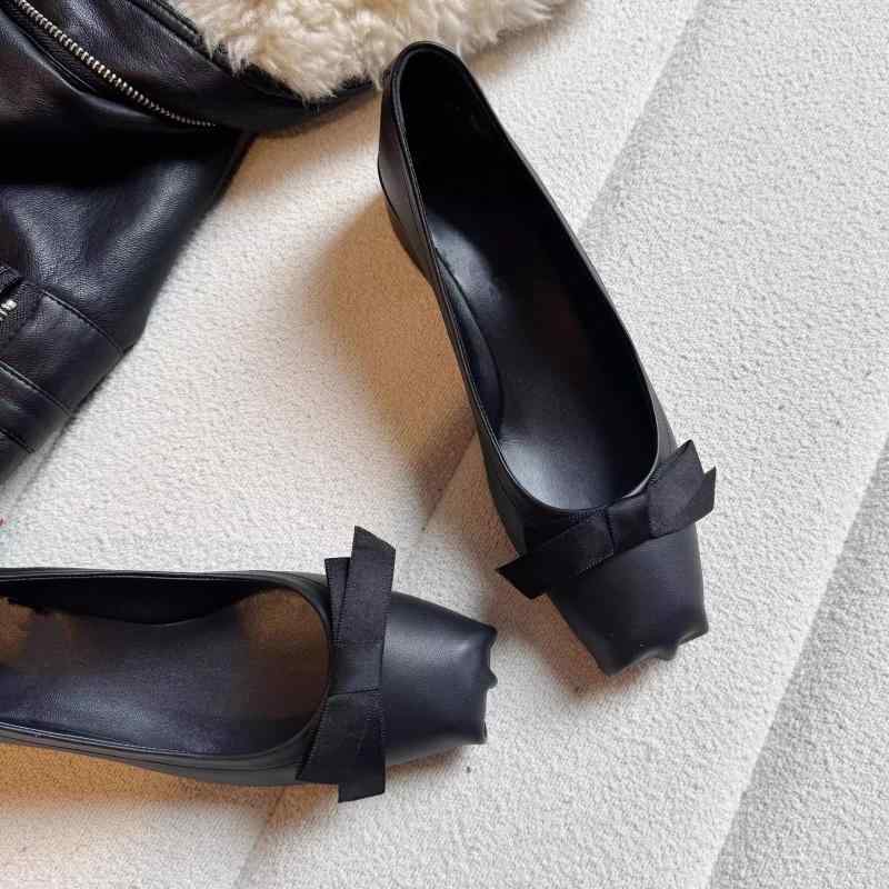 スプライシング チェーン飾り バレエシューズ 格子縞 女性 レディース シープスキン ヒール 蝶結び サンダル スクエアトゥ ローヒール メリージェーン