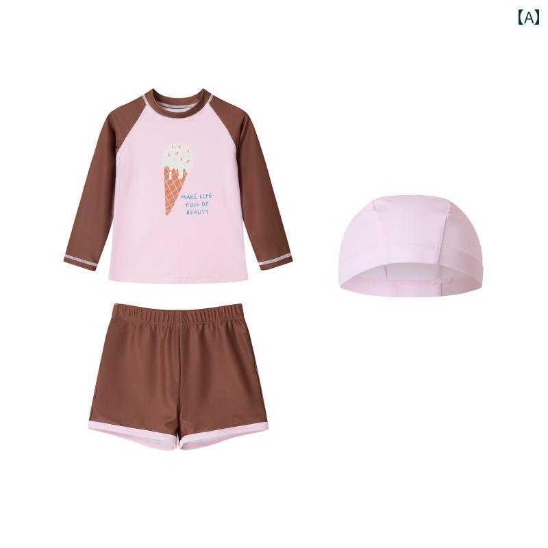 コントラスト バインディング ノッチネックライン ノットフロント ラウンジセット 上下 Doujima Seaside Holiday 子供用 プリント ラグランスリーブ 水着 女の子用 スイム