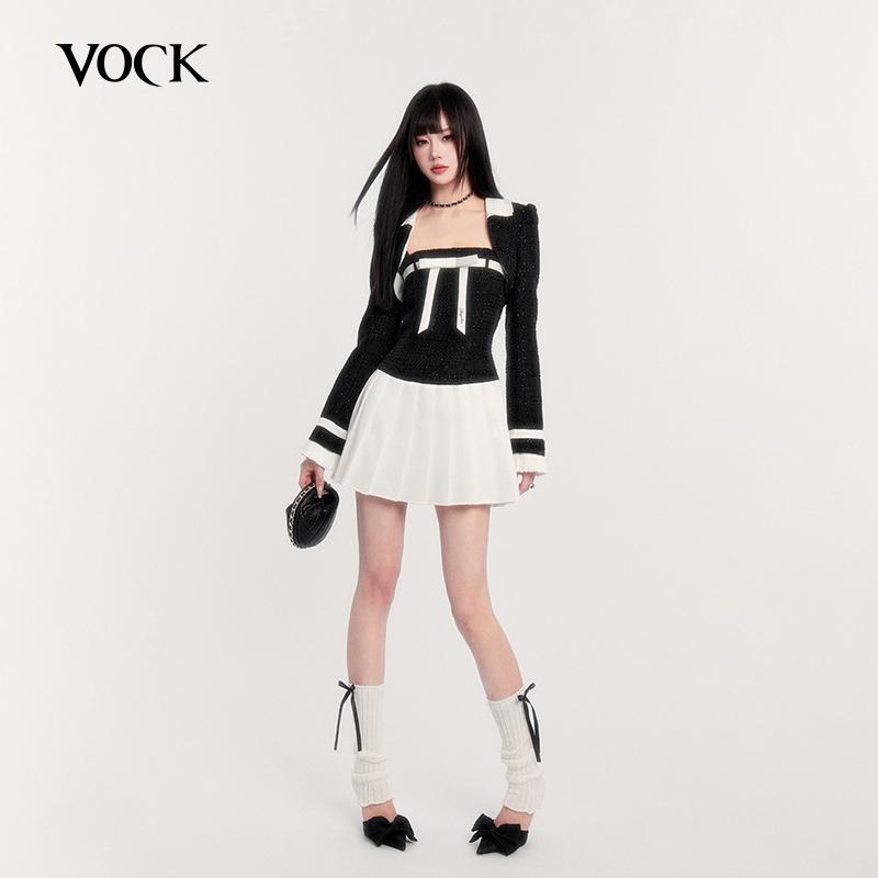 コントラスト バインディング ノッチネックライン ノットフロント ラウンジセット 上下 VOCK ツーピース スーツ リボン サスペンダー スカート フレンチ ショート